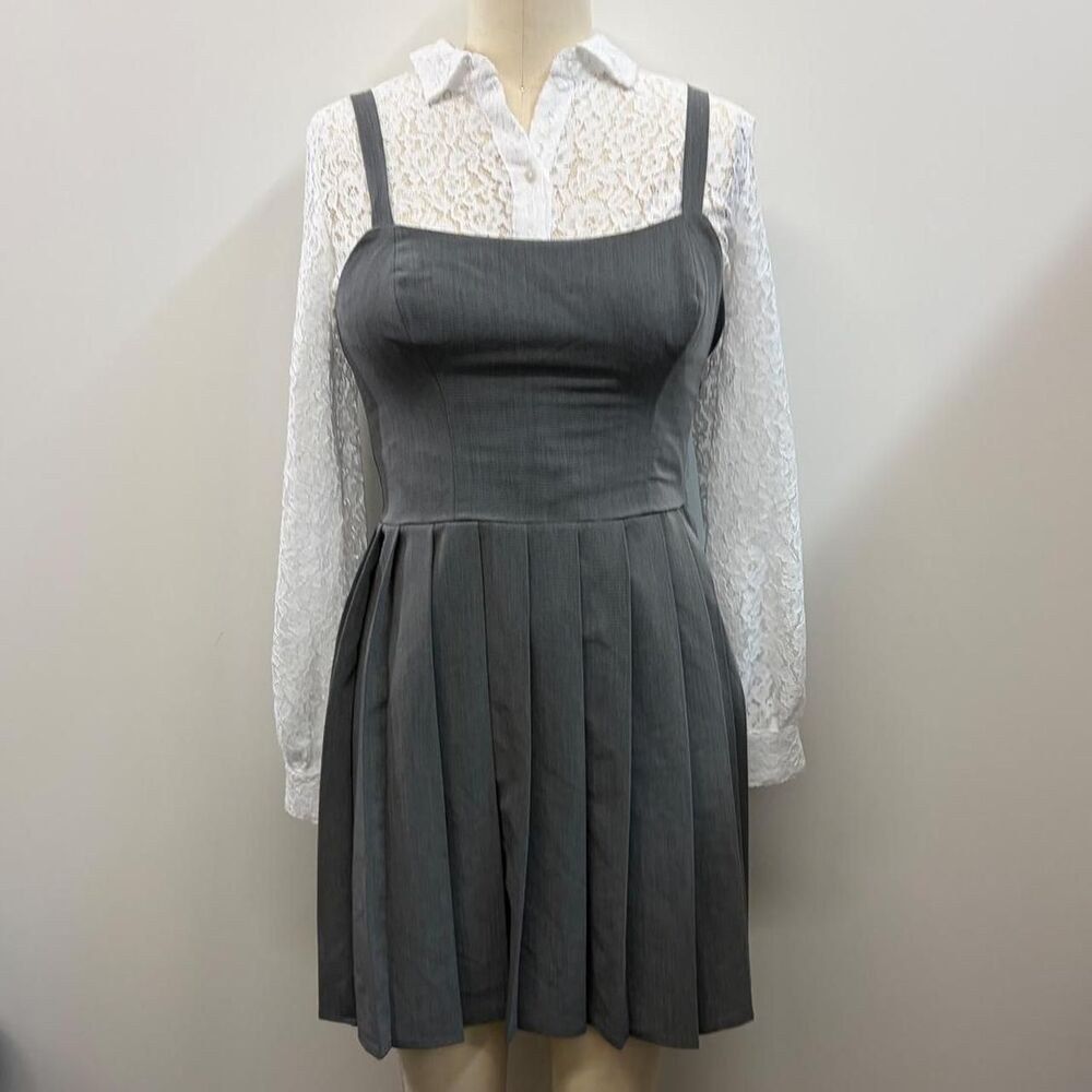 Preppy Grey Pleated Midi Dress Size Medium by Live to Be Spoiled